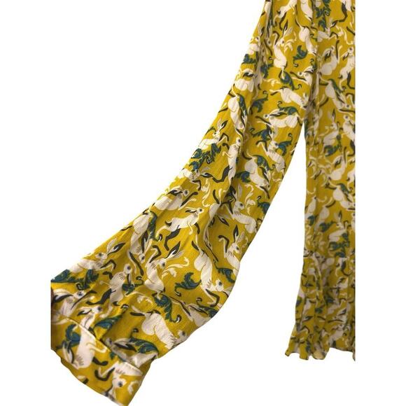 MAEVE By Anthropology Janie Hare Print Flouncy Ruffle Hem Crochet Trim Blouse 4 - Picture 6 of 16